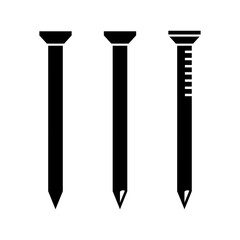 Set of nail (pin, hardware) icons. Symbol for fastening parts or repair. Fasteners for construction.