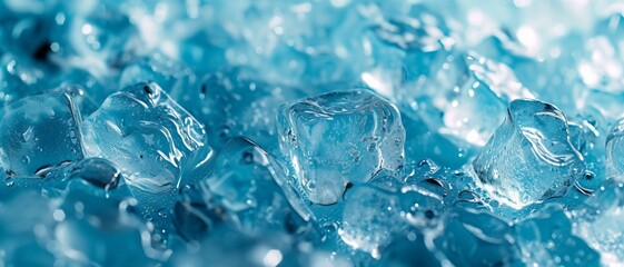 Ice cubes bluish background banner panorama long - Frozen water texture, cold fresh concept, top view, seamless pattern