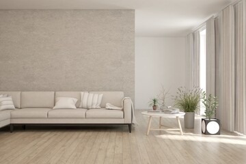 Interior design of modern apartment. Interior mockup. Scandinavian interior design. 3D illustration