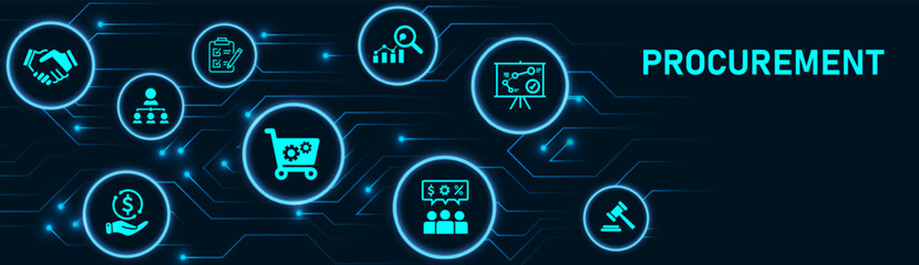 Procurement management banner web icon vector illustration concept with icon of operational management, strategy, structure, people, governance, process, technology and performance