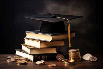 hat graduation on book for concept investment education and scholarship - obrazy, fototapety, plakaty