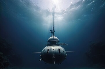 Maritime Power 3D Rendering of Nuclear-Powered Military Submarine on a Strategic Mission - obrazy, fototapety, plakaty