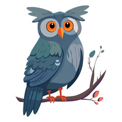 Owl of colorful set. A charming, wide-eyed owl is brought to life in a playful cartoon design on a clean white canvas. Vector illustration.