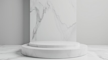 minimalist white marble podium for product display