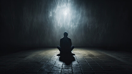 Sad man sitting alone. Depression and loneliness concept