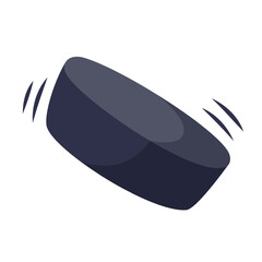 Single hand draw puck for hockey isolated on white background. Sport equipment for hockey game. Vector illustration. Flat style. Black and white colors.Hockey puck icon.