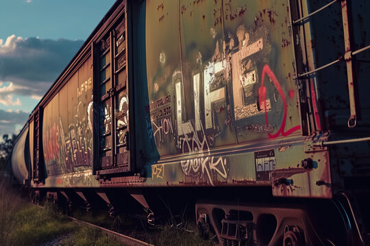 Atmospheric Life - Word 'LIFE' written on a train car in a moody setting Gen AI