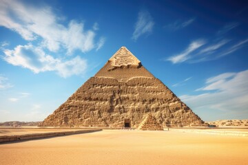 Fototapeta na wymiar Ancient Pyramid Rising Majestically Amidst Vast Desert Landscape, The Great Pyramid of Khafre, also known as the Pyramid of Khafre, located in Giza, Egypt, AI Generated