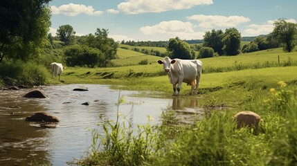 Cow grazing by dniester river