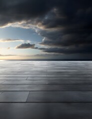 Fototapeta na wymiar Dark Concrete Floor Background Infinite Horizon Sky Panoramic Scene Generative AI