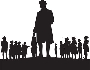 Silhouette of Girl with Group of People vector illustration