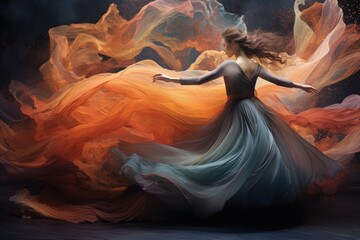 A woman wearing a flowing dress gracefully dances outdoors in the warm sunlight, Unveil the dance of gene expression through captivating imagery, AI Generated