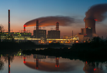 Power plant Energy power station area, electrical power plant during sunset and twilight time