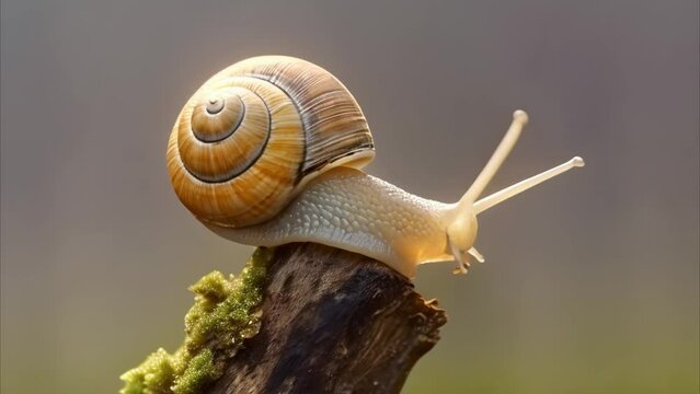 snail on a mossy log video footage 4k