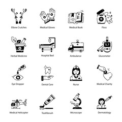 Collection of Linear Style Emergency Aid Icons 
