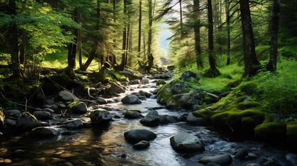 Obraz premium Forest creek with hiking trails