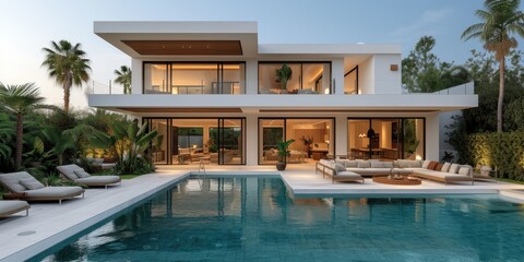 Modern luxury mediterranean home with swimming pool - Powered by Adobe
