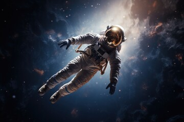 Fototapeta na wymiar An astronaut floats weightlessly in outer space, surrounded by the vastness of the universe, Portrait of astronaut floating in space, AI Generated