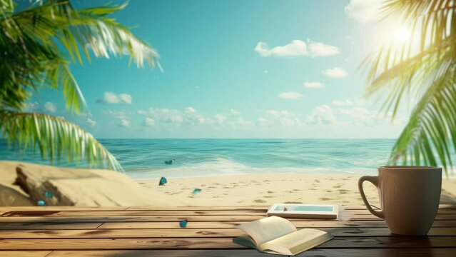 desk of free space, summer beach landscape.