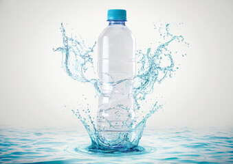 Product photography of a bottle with splashes of water represents clarity and purity