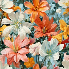 Elegant floral design with blooming lilies and leaves, perfect for spring wallpaper or fabric