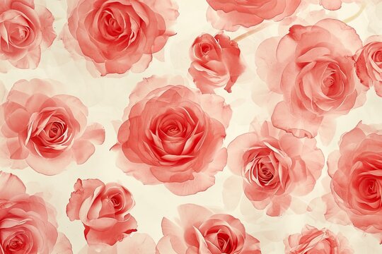 Vintage Rose Blossom Seamless Floral Pattern Design for Nature-inspired Textile and Wallpaper Illustration with Love in Pink