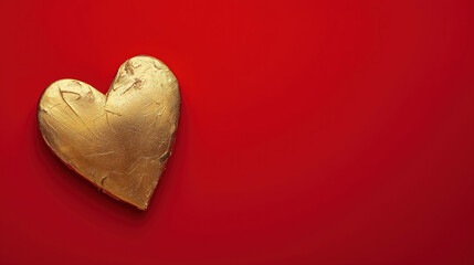 Red heart or love-shaped gold with happy valentine day concept on red copy space background