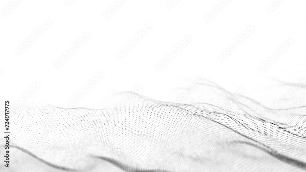 Poster Technology white wave of particles. Big data visualization. Analytics representation. Digital background. 3d rendering.