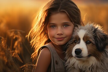Close Up Photo of a child and a dog who knew their childhood friends.
