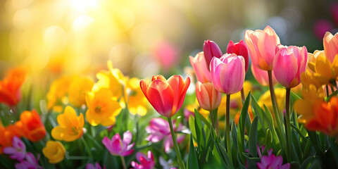 Beautiful Spring Tulip Flowers Background 