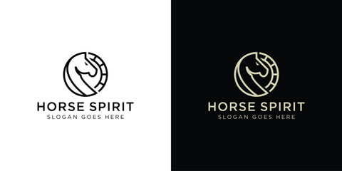 Circle Horse Spirit Logo. Horse Sun, Horse Farm Logo with Linear Outline Icon Symbol Vector Design Template. 