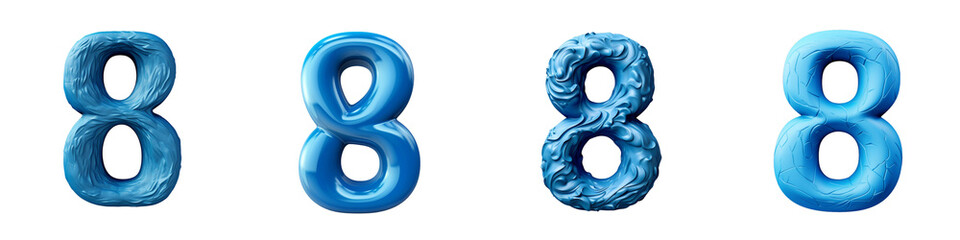 Blue Plasticine style Number, logotype, Number 8 , Eight isolated on a transparent background