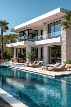 Modern luxury mediterranean home with swimming pool
