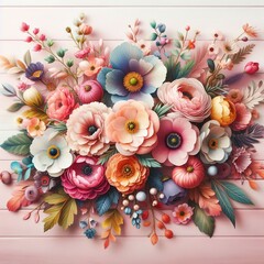 Fototapeta na wymiar Colorful beautiful flowers background Blossom floral bouquet decoration