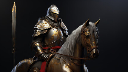 Middle age knight in armour with a horse