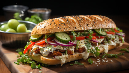 Grilled beef sandwich with fresh tomato and salad generated by AI