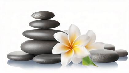 Obraz na płótnie Canvas Stack of spa stones and beautiful flower on white background