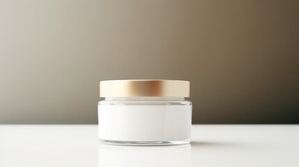 Blank white cosmetic cream jar on wooden table.