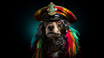 A dog as pirate in rainbow colors