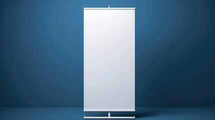 Blank roll up banner stand in blue room. mockup
