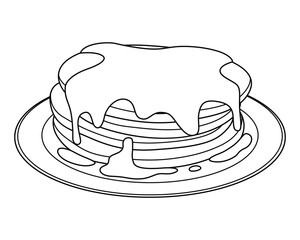 Honey Pancakes Cartoon Vector Illustration BW