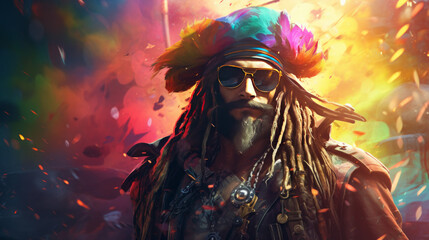 A mighty pirate in rainbow colors, halloween motive	