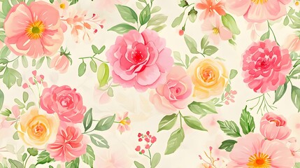 pastels digital paper watercolor florals seamless pattern - obrazy, fototapety, plakaty