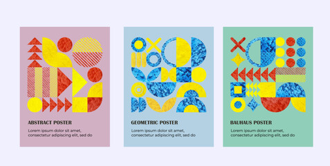 Abstract geometric cover template design. Watercolor background set. Vector illustration.