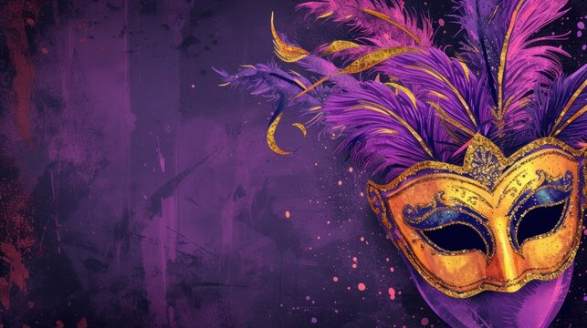 Mardi Gras masquerade Carnival feathered mask concept with empty space. AI generated image