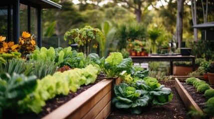 Vegetable garden close to kitchen outdoor, Slow living style - obrazy, fototapety, plakaty