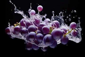 fresh grapes falling into the water