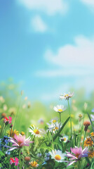 field of daisies and sky. illustration of a summer background