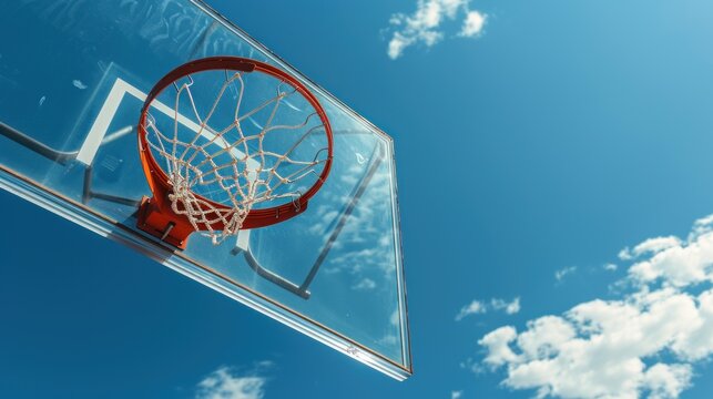 Basketball backboard concept with clear blue sky background. AI generated image