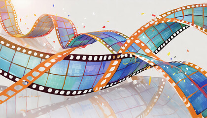 Colorful curve filmstrip, cinema syle film strip background. - obrazy, fototapety, plakaty